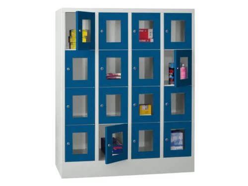 lockerkast,HxBxD 1518x1200x500mm,4x4vakken,RAL7035,front RAL5010