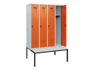 locker met bank,HxBxD 1950x1200x815mm,4vak,vak B 300mm,draaigrendel - 1