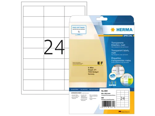 HERMA 4681 Transparante folie-etiketten Mat A4 66x33,8mm 600 stuks