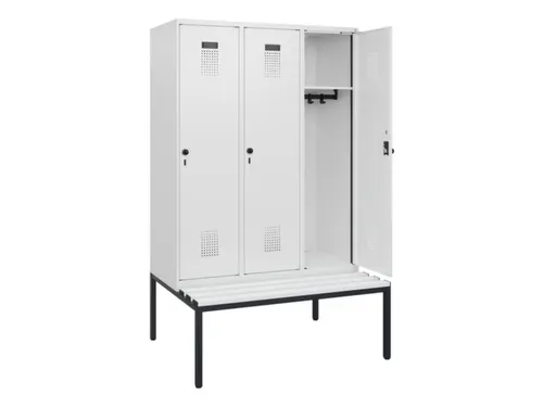 locker met bank,HxBxD 1950x1200x815mm,3vak,vak B 400mm,draaigrendel