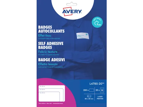 Naambadge etiket Avery L4785-20 80x50mm Laserprinter 200 stuks