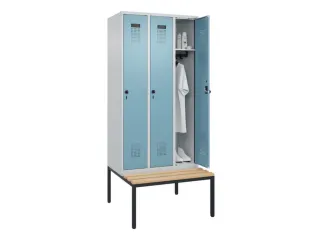locker met bank,HxBxD 2120x900x815mm,3vak,vak B 300mm,draaigrendel - 1
