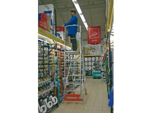 verrijdbare treden-platformladder,eenzijdig,8trede(n),stand H 1,9m