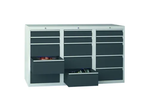 ladekast HxBxD 900x1500x500mm 15laden RAL7035 front RAL7016
