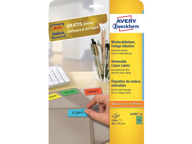 Gekleurde etiketten Avery Zweckform 38,1x21x2mm Groen 1300 stuks