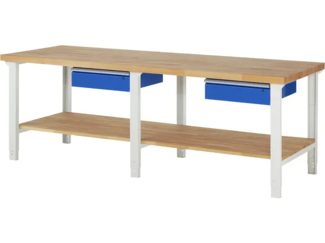 werkbank,HxBxD 790-1140x2500x900mm,beukblad,draagverm. 750kg