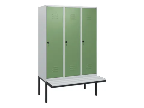 locker met bank,HxBxD 1950x1200x815mm,3vak,vak B 400mm,draaigrendel