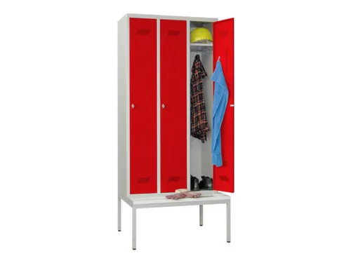 locker met bank,HxBxD 2150x900x500mm,3vak,RAL7035,front RAL3000
