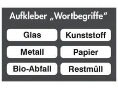 stickerset,v. afvalverzamelaar,6xtekst,Glas,Kunststof,Metaal,Papier