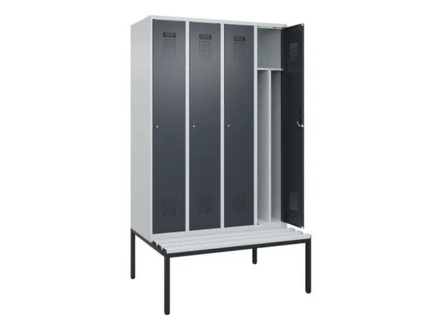 locker met bank,voor scheiding van kleding,HxBxD 2120x1200x815mm,4vak