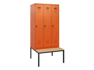locker met bank,HxBxD 1950x900x815mm,3vak,vak B 300mm,draaigrendel - 2