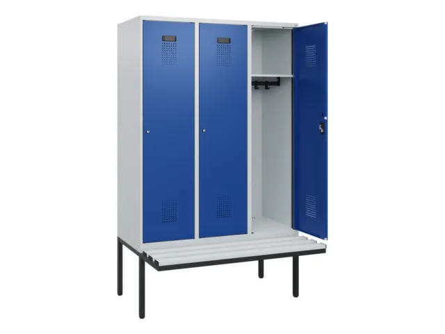 locker met bank,HxBxD 1950x1200x815mm,3vak,vak B 400mm,cilinderslot