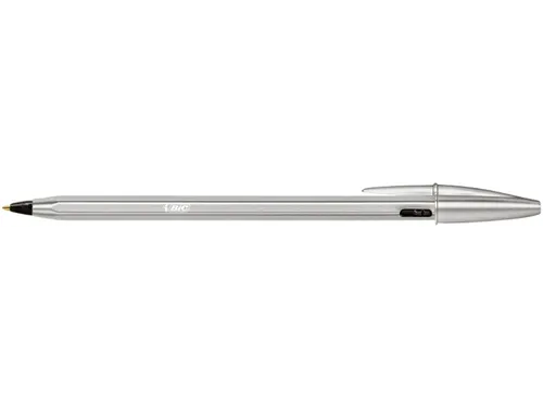 Balpen Bic Cristal Re-new medium zilver + 2 vullingen zwart