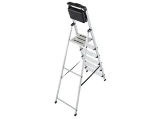 trapladder,eenzijdig,6treden,bordes m. antislip elementen,balk L 2,05m - 3