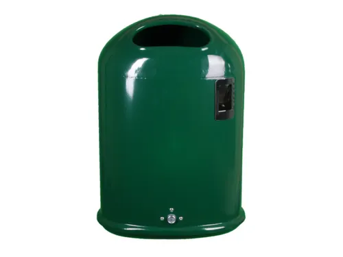 Afvalbak van staalplaat met asbak 45 liter ovale opening open mosgroen
