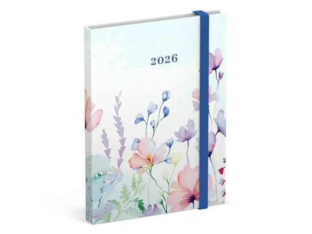 Agenda 2026 Lannoo 110x150 Flowers watercolour 7dagen/2pagina's blauw