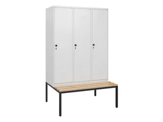 locker met bank,HxBxD 1950x1200x815mm,3vak,vak B 400mm,draaigrendel - 1