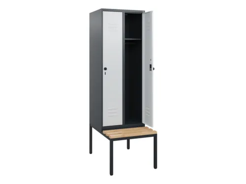 locker met bank,HxBxD 1950x600x815mm,2vak,vak B 300mm,draaigrendel