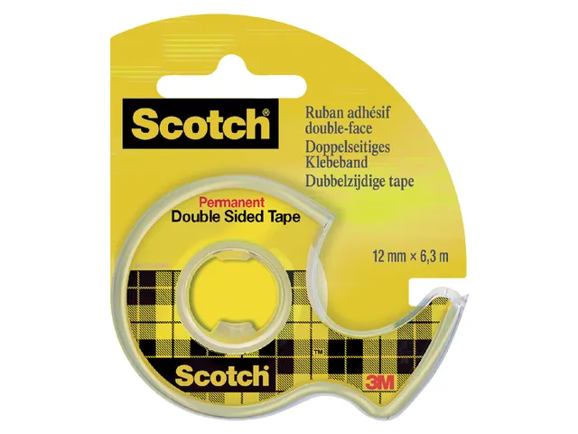 Plakband Scotch 665 12mmx6.3m dubbelzijdig + afroller