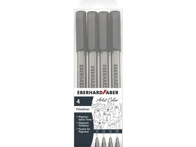 Pigment Fineliner Eberhard Faber 4st. in etui zwart, 0.05,0.1,0.3 en 0