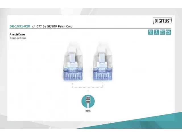 CAT 5e SF-UTP patchkabel Cu PVC AWG 26/7 Lengte 2m Grijs