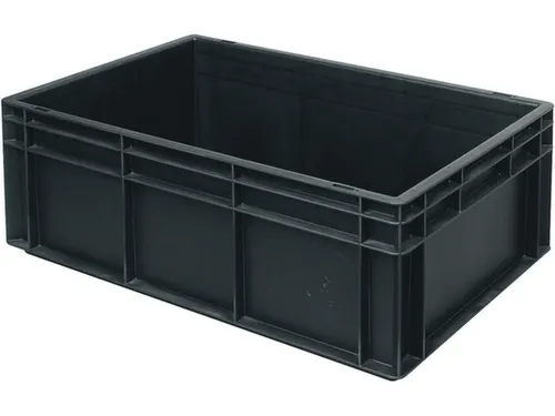 ESD-stapelbak,HxLxB 220x600x400mm,43l,PP,zwart,Wanden gesloten