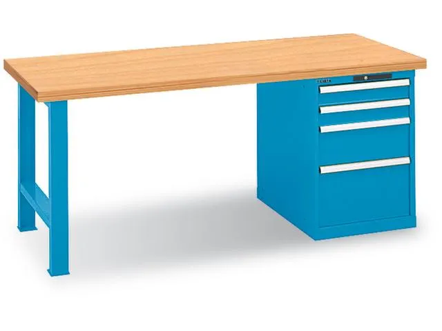 établi,HxlxP 840x1500x750mm,plateau multiplex,laquage RAL5012