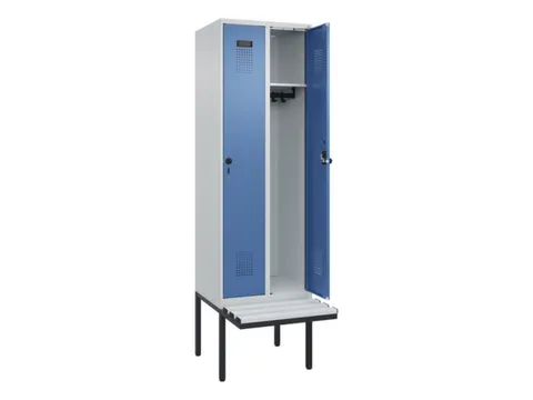 locker met bank,HxBxD 2120x600x815mm,2vak,vak B 300mm,draaigrendel