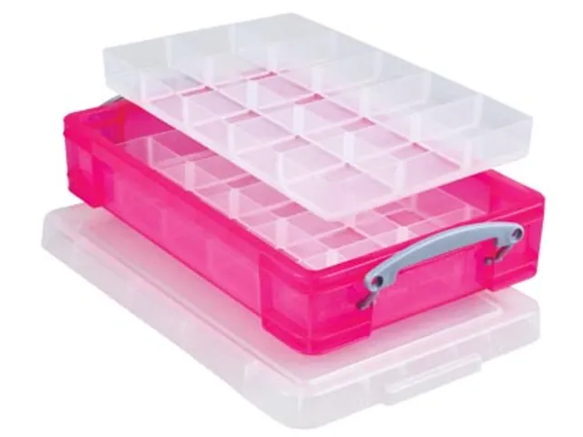 Opbergdoos 4 Liter Transparant Roze Met Hobby Divider 30vak