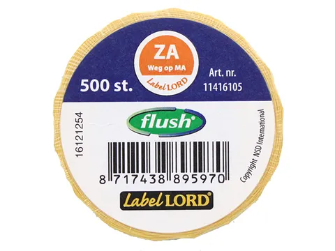 Voedseletiketten 59x23x59mm Flushlabel ZA weg op MA