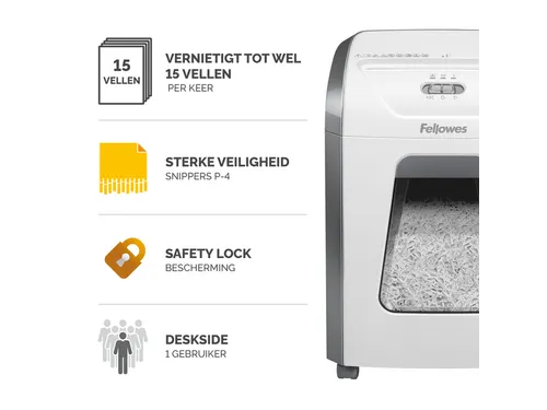 Papiervernietiger Fellowes 15C 4x40mm wit