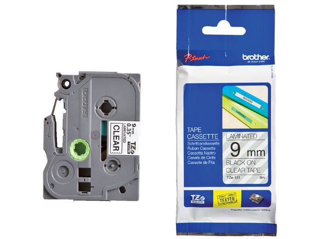 Labeltape Brother P-touch TZE-121 9mm zwart op transparant | LabelprinterOnline.nl