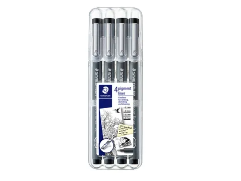 Fineliner Staedtler Pigment 308 Zwart Set 4stuks 0.1-0.7mm