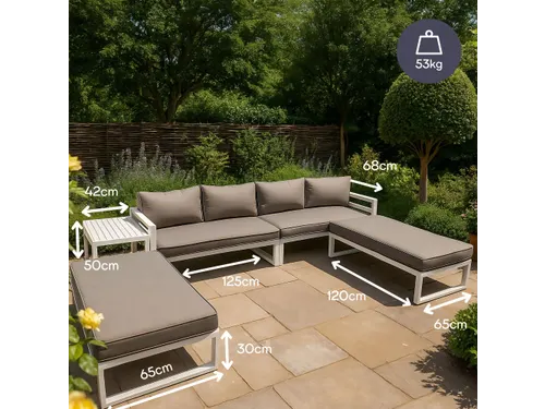 Loungeset aluminium Wit/Grijs 8-zits tuinset met bijzettafel