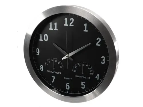 Aluminium Wandklok Met Thermometer & Hygrometer Ø 35,5cm cijfers