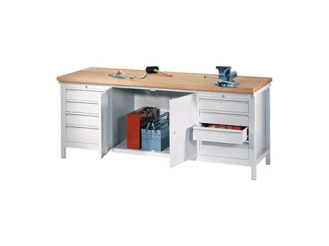 établi,HxlxP 900x2000x700mm,piètement/corps RAL7035,face avant RAL70