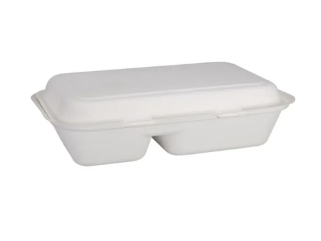 Menubak 2-vaks 1000ml 25x16x6cm Suikerrietpulp 50 Stuks