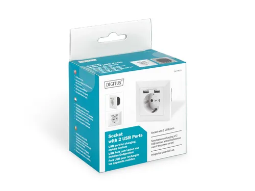 Veiligheidsstopcontact voor inbouwmontage met 2 USB-poorten