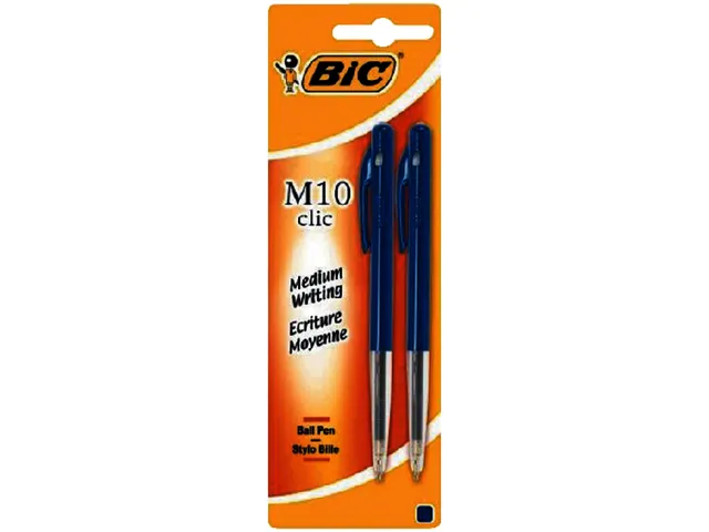 Balpen Bic M10 medium blauw blister à 2 stuks