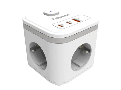Stekkerblok Fellowes Power Cube F 3-voudig 1xUSB A 2xUSB C 2m wit
