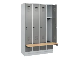 locker met bank,HxBxD 1950x1200x815mm,4vak,vak B 300mm,draaigrendel - 1