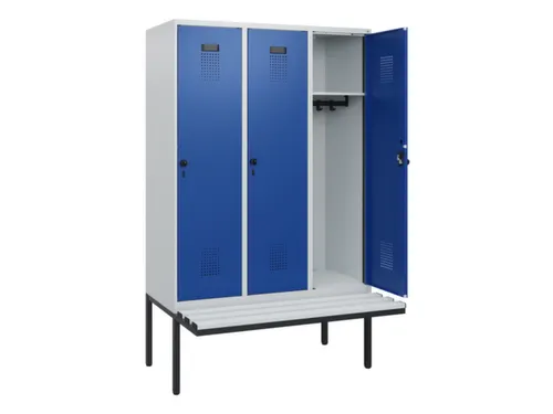 locker met bank,HxBxD 1950x1200x815mm,3vak,vak B 400mm,draaigrendel
