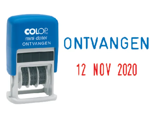 Woord-datumstempel Colop S160O ontvangen blauw rood