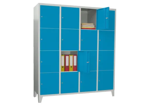 lockerkast,HxBxD 1850x1200x500mm,4x4vakken,RAL7035,front RAL5012