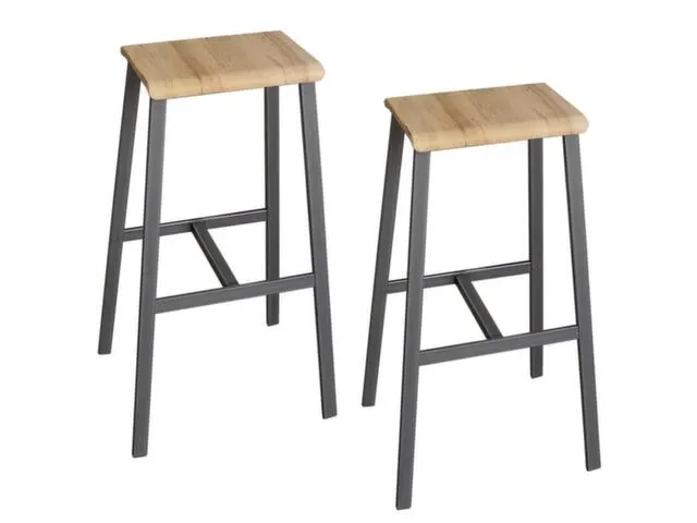 Set Barkrukken Industrial, zitting Eiken natuur