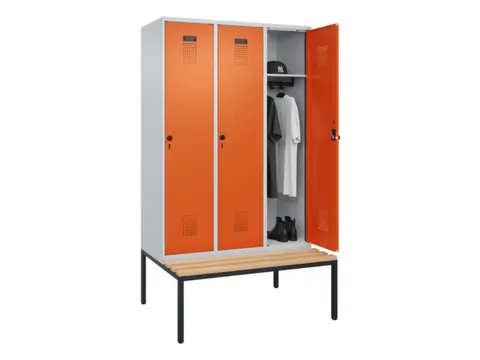 locker met bank,HxBxD 2120x1200x815mm,3vak,vak B 400mm,draaigrendel