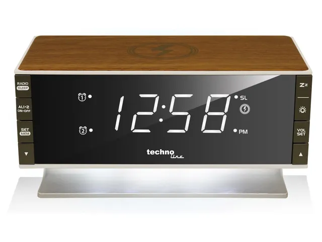 Wekkerradio Technoline WT 487 165x93x80mm hout/zilver met telefoonopla