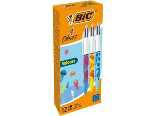 Balpen 4 Colours Velours, Medium, Doos à 12 Stuks Assorti - 4