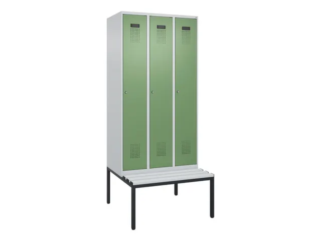 locker met bank,voor scheiding van kleding,HxBxD 2120x900x815mm,3vak
