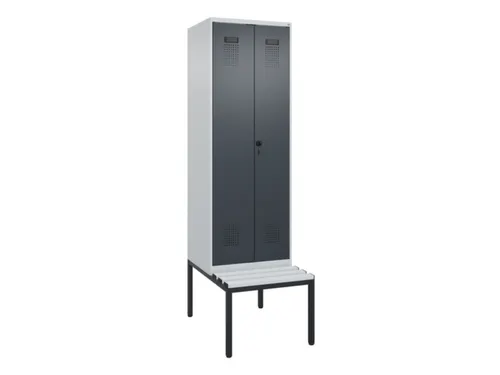 PBM-locker met bank,HxBxD 2120x600x815mm,2vak,vak B 300mm,draaigrendel